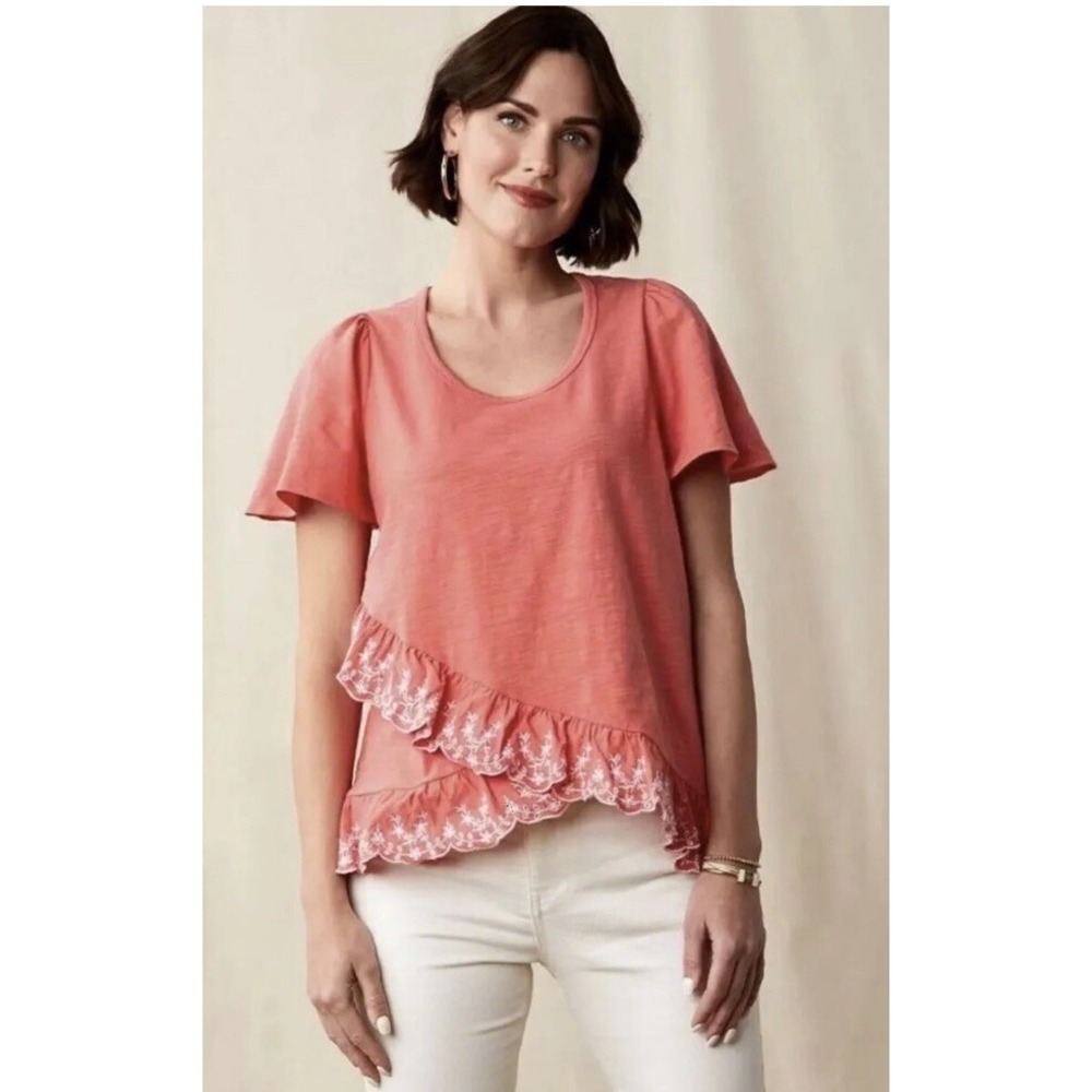 Matilda Jane Womens Eureka Springs Embroidered Ruffle Top‎ Size Small New